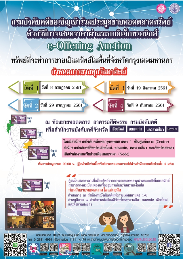 ﻿กรมบังคับคดีขอเชิญร่วมประมูลขายทอดตลาดทรัพย์สินผ่านระบบอิเล็กทรอนิกส์ e-Offering Auction 